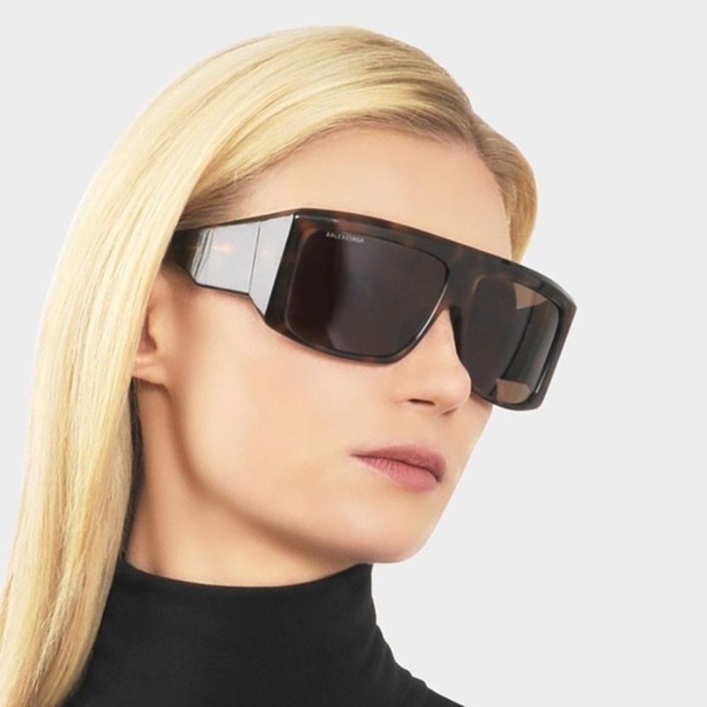 Balenciaga BB0002S Oversized Mask Style Sunglasses Tortoise Brown